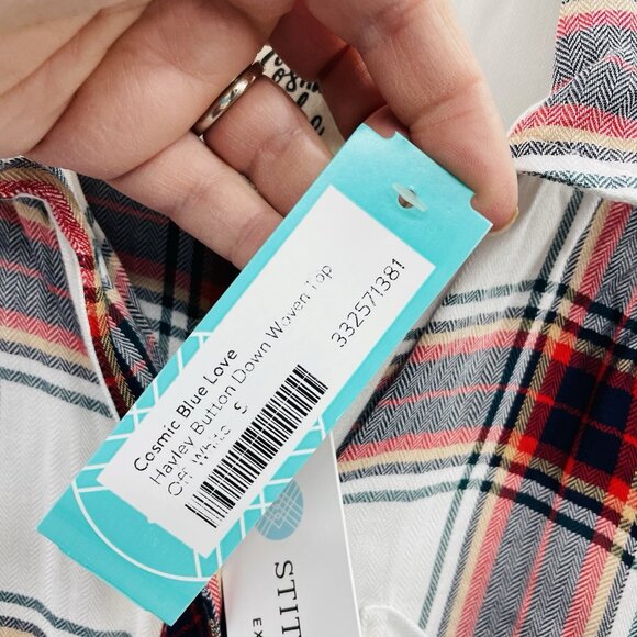 Stitch Fix Cosmic Blue Love Womens XS Plaid Hayley Button Down Woven Top 1868 - Picture 6 of 9